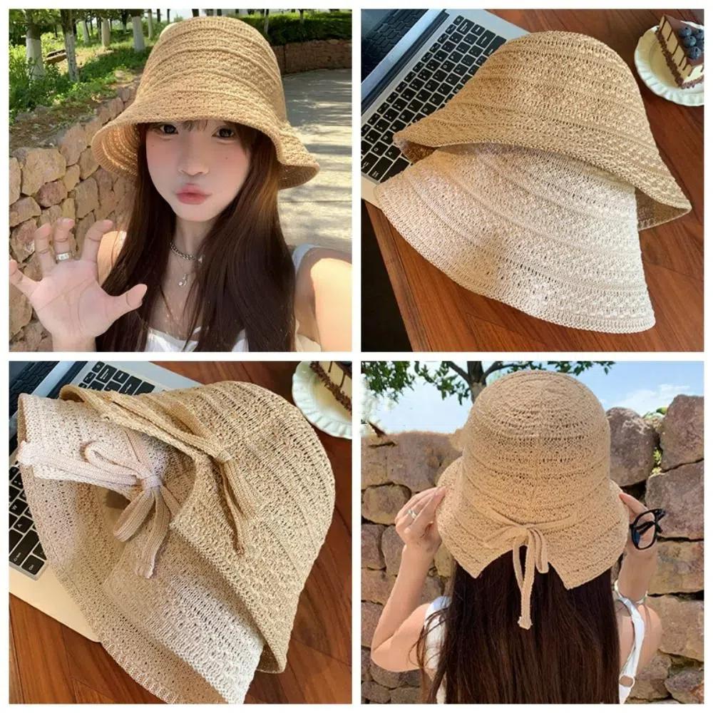 Соломенная кепка ручной работы, летняя шляпа-панама с козырьком, корейская пляжная шляпа от солнца для девочек