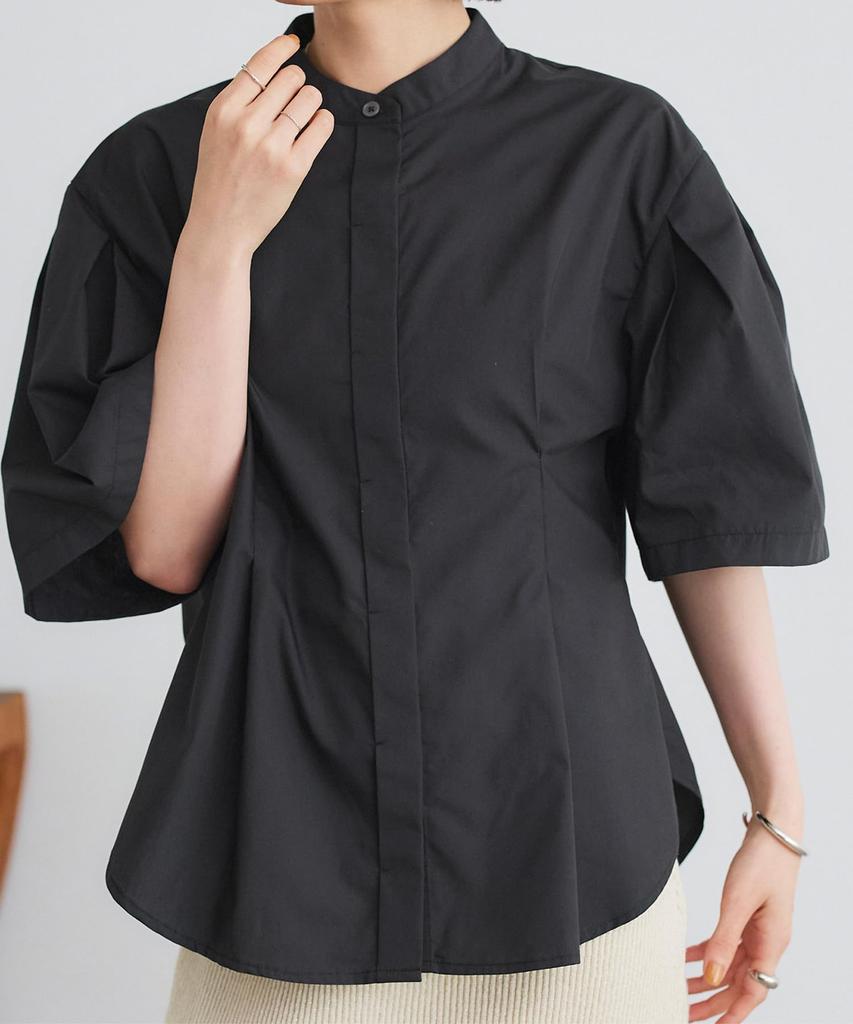 Titibait Waist Tuck Half Sleeve Shirt ADXP4114 Free Size Black Women's