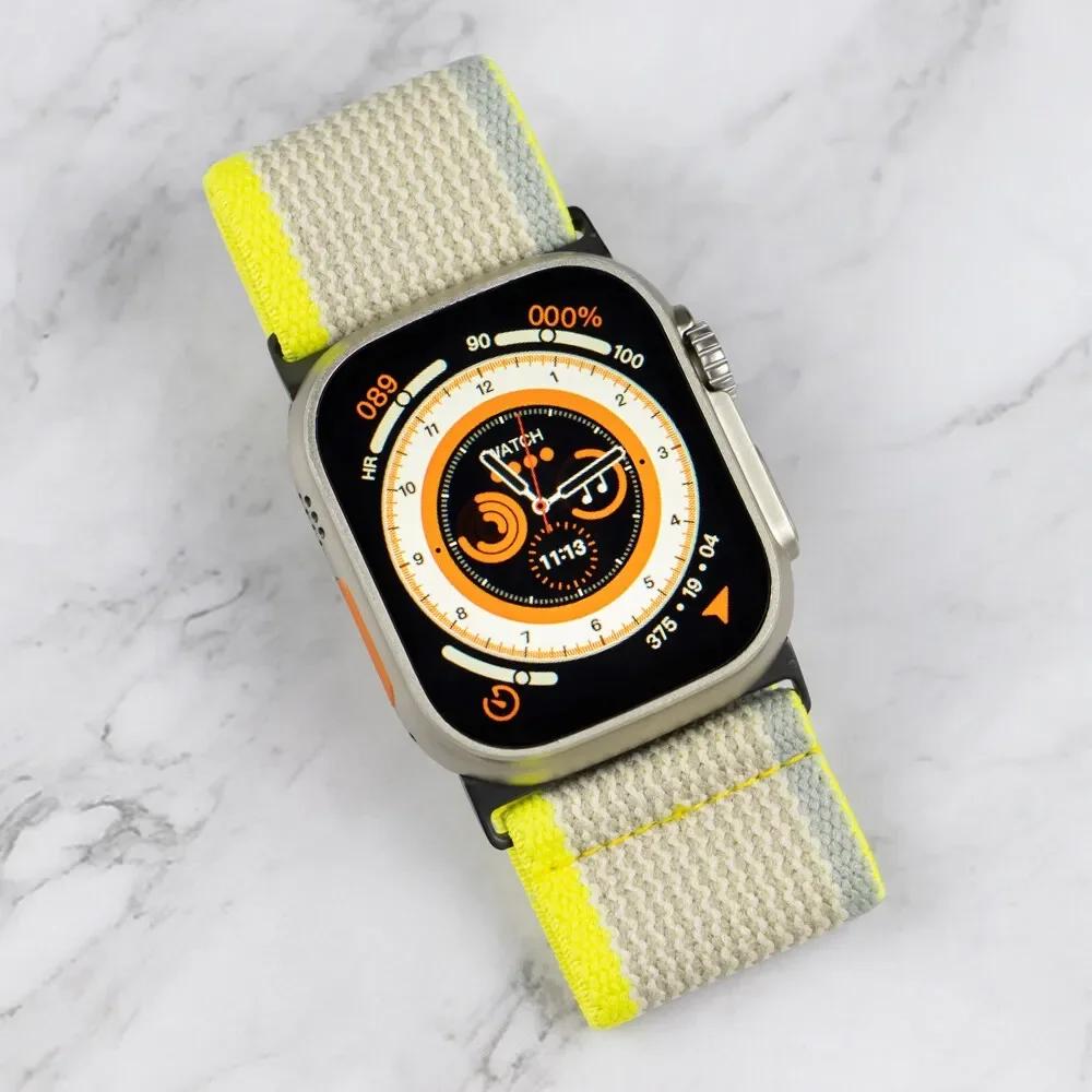 Эластичный нейлоновый ремешок для Apple Watch Ultra 2 49 мм, широкий плетеный Loop, регулируемый ремешок для iWatch 9 8 7 6 5 4 SE 45 мм 41 мм 44 мм 40 мм