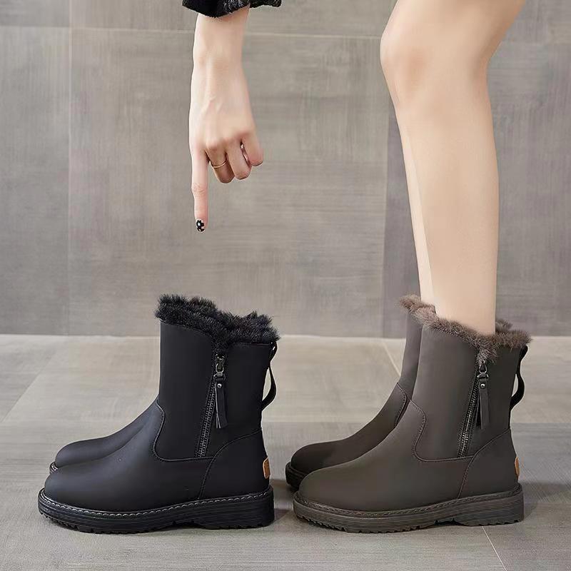 Модная водонепроницаемая обувь на платформе с круглым носком, зимняя женская обувь, кожаные женские сноубутсы на молнии по акции, модный тренд 2025, рабочие ботильоны