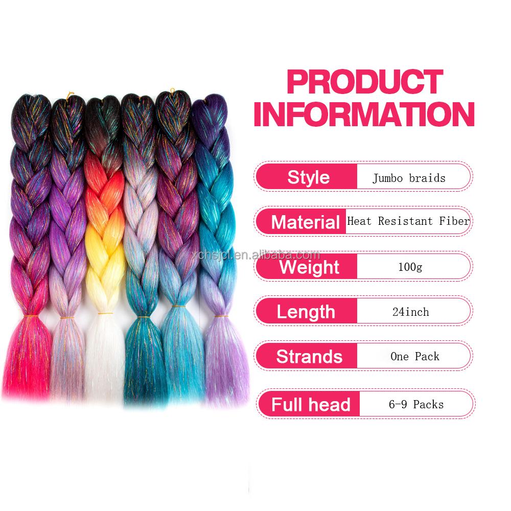 Customized Soft Heat Resistant Fiber Festival Ombre Pure 2 3 4 5 Tone Color Tinsel Glitter Jumbo Braiids