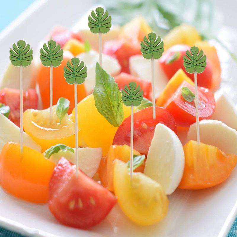 100Pcs Disposable Bamboo Fruit Sticks 13cm Fruit Salad Snack Fork Cocktail Decor Cake Buffet Toothpicks Wedding Party Supplies