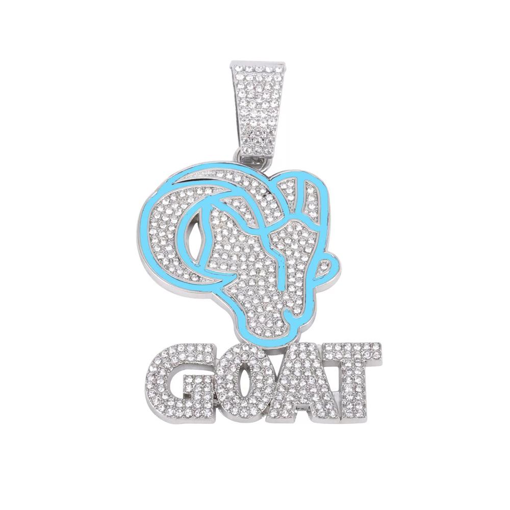 New Hip Hop Enamel Goat Letter Pendant Necklacewith 13mm Cuban Chain HipHop Iced Out Bling Animal Necklace for Men Charm Jewelry