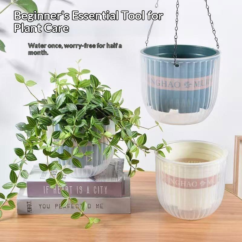 Transparent Hanging Basket Flower Pot For Lazy People Self-Priming Hydroponic Resin Large Diameter Fall-Resistant Shampoo