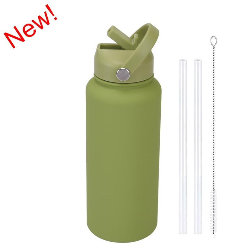 1L Stainless Steel Vacuum Insulated Water Bottle With Handle Straw Lid Outdoor Sports Travel