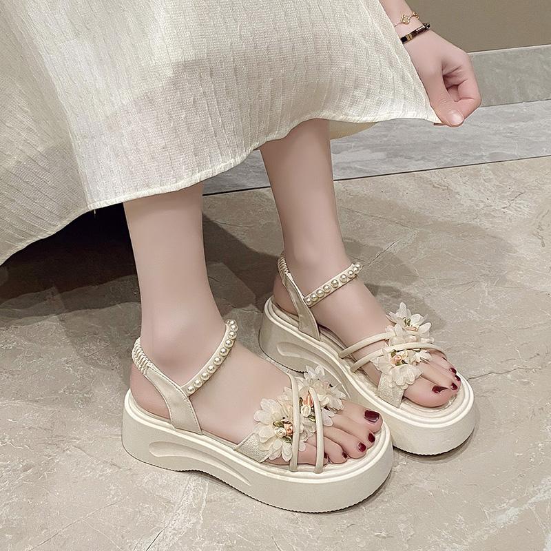 Женская новая летняя одежда изысканные цветы толстая подошва красивая фея ветер с юбкой пляжные сандалии