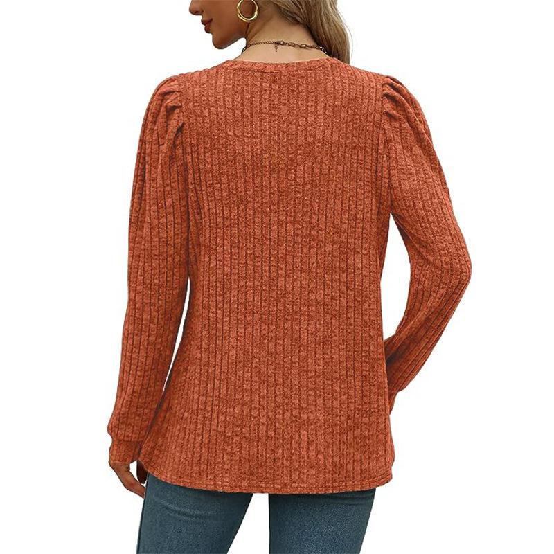 YYFS Женские модные повседневные весенне-осенние однотонные блузки и рубашки с круглым вырезом с длинными рукавами и принтом