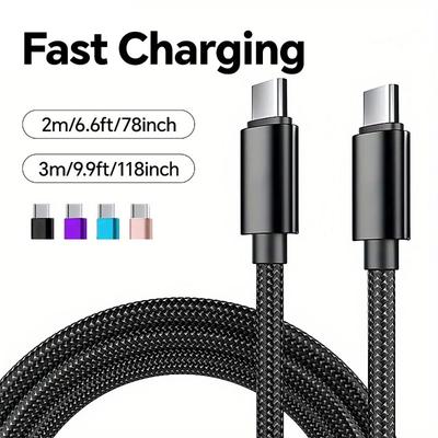 Кабель 66 Вт 5 А Super Fast Charging, плетеный нейлоновый шнур USB C на Type C, 1 м/2 м/3 м для 15 16 Pro Max Samsung S24 OPPO