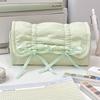Solid Color Pencil Case Bow Drawstring Stationery Organizer INS Pen Bag  Gift