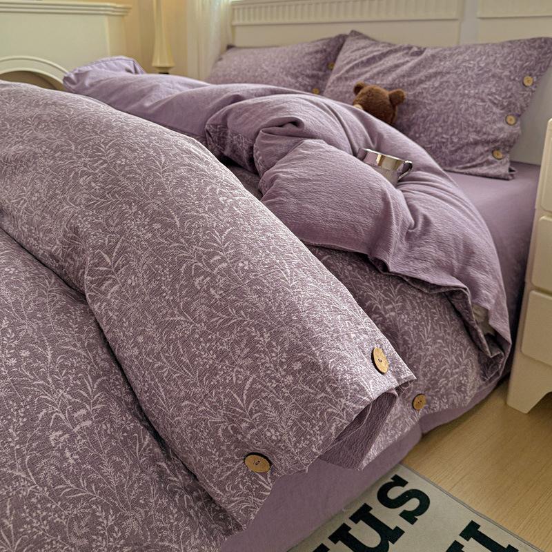 Комплект постельного белья из чистого хлопка с винтажным цветочным принтом, 4 предмета, на пуговицах, простыня из 100% хлопка, простыня на резинке, пододеяльник, постельное белье класса А