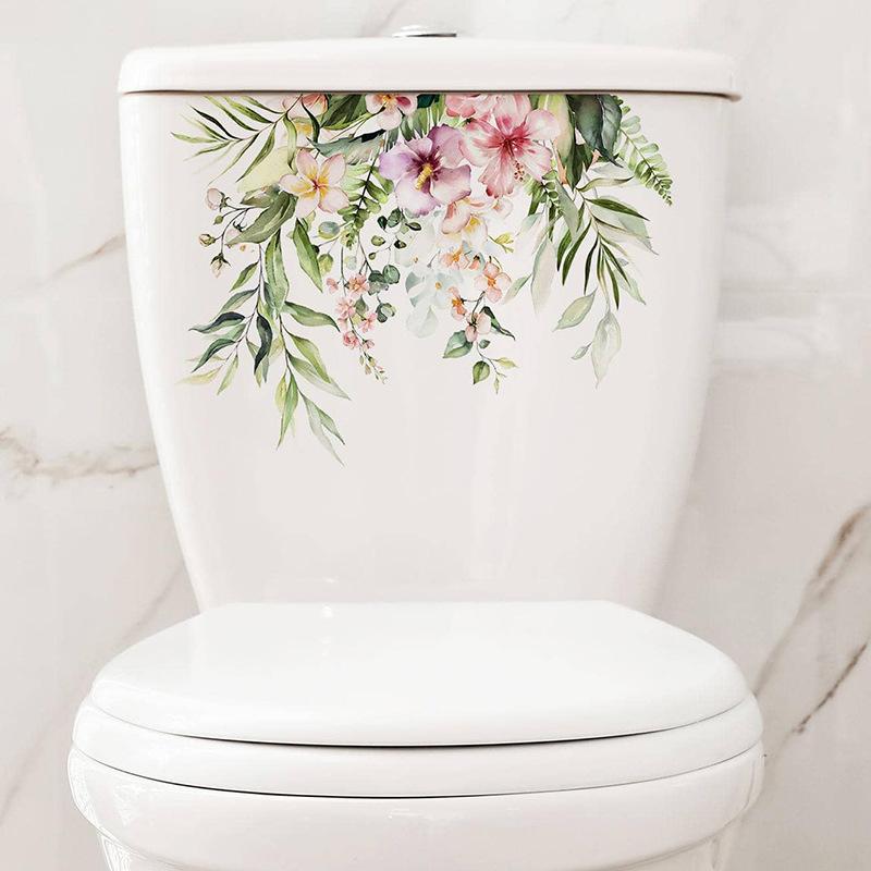 Green Plant Leaves Flower Wall Sticker Bathroom Toilet Decor Living Room Cabinet Home Decoration Decals Beautify Self Adhesive M