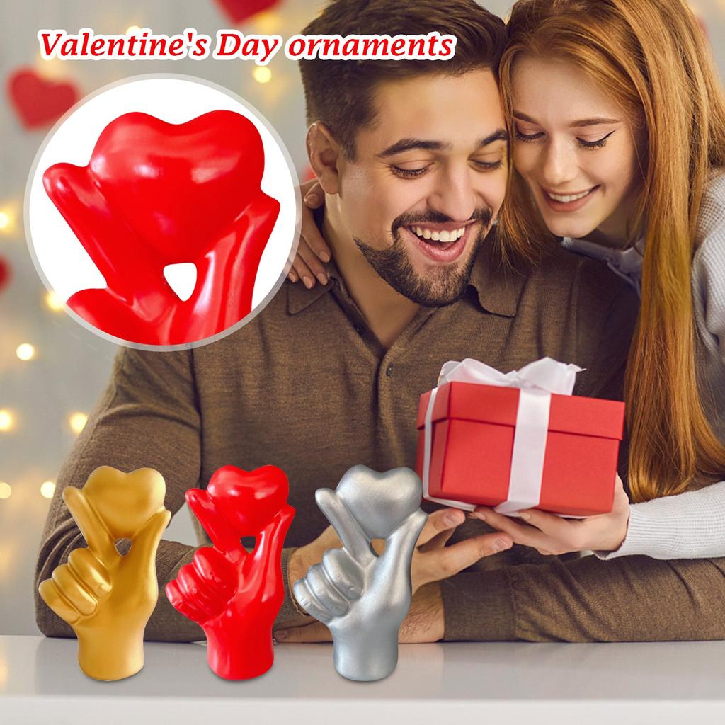 Valentine's Day Resin Statues Solid Color Finger Heart Shape Funny Desktop Figurines For Home Holiday Decoration