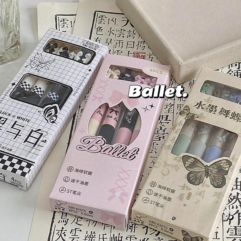 4pcs/box Sweet Chic Korean Gel Pen for Girls Black Pink White Bow Stationery Gel Pen 0.5mm Black Ink Pen for Writing School