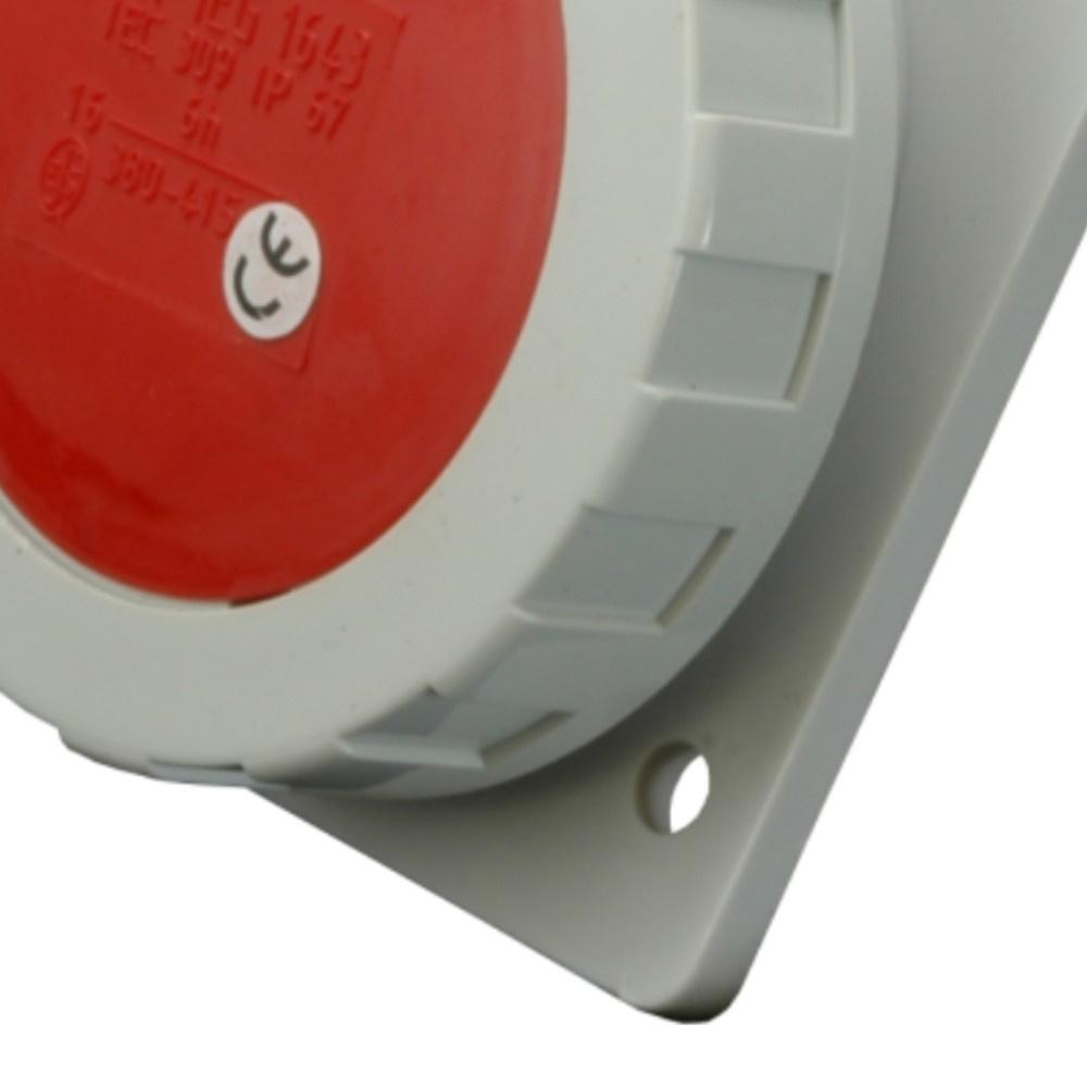 Angled Power Socket 32A 5P 400V IP67 Industrial Red