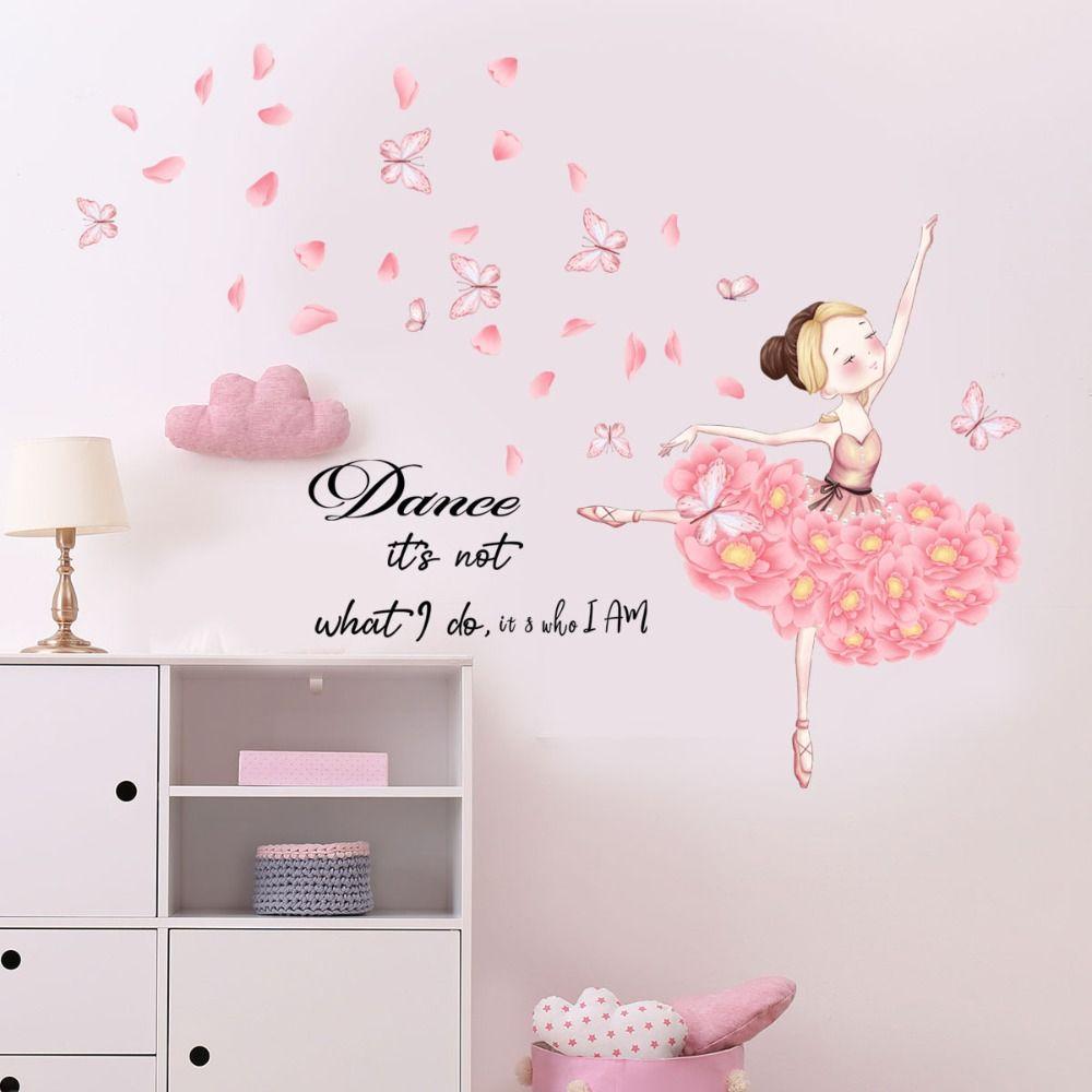 Self-adhesive Home Decoration Princess Wall Stickers Butterfly Flower Decals Girls On Moon