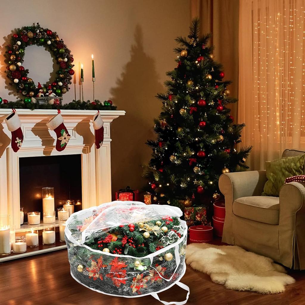 Hedume Wreath Storage Bag, 30" X 12" Clear Everyday Bag, Christmas Wreath Storage Container with Dual Zippered and Reinforced Handle, Protect Your