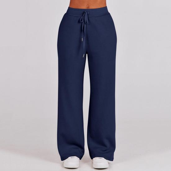 2Pcs/Set Women Solid Color Casual Outfit Lapel Zipper Neckline Long Sleeve Sweatshirt Elastic Waist Drawstring Wide Leg Pants Set