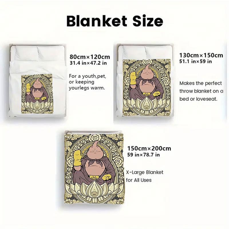 1Pc MajinBuu Print Flannel Blanket, High quality Comfortable for All Seasons, Warmth and Comfort, Perfect for Christmas Gifts