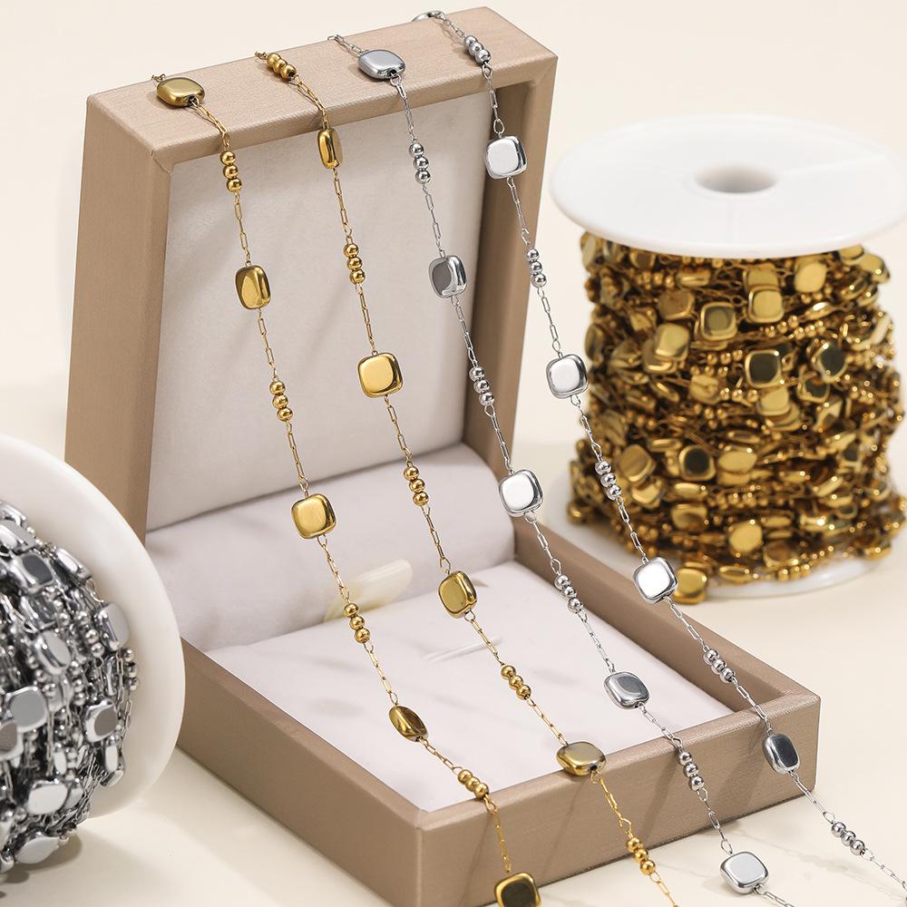 Stainless Steel Square Handmade Chain + Bead Collarbone Chain Handmade DIY Bracelet Necklace Earrings Accessories
