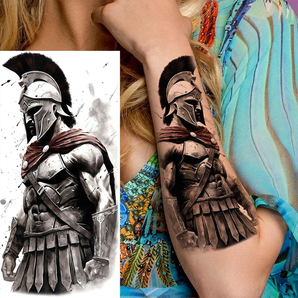 1 Sheet Realistic 3D Zeus Lion Warrior Temporary Tattoos For Men Women Adults, Long Lasting Waterproof Temp Fake Tattoo Stickers
