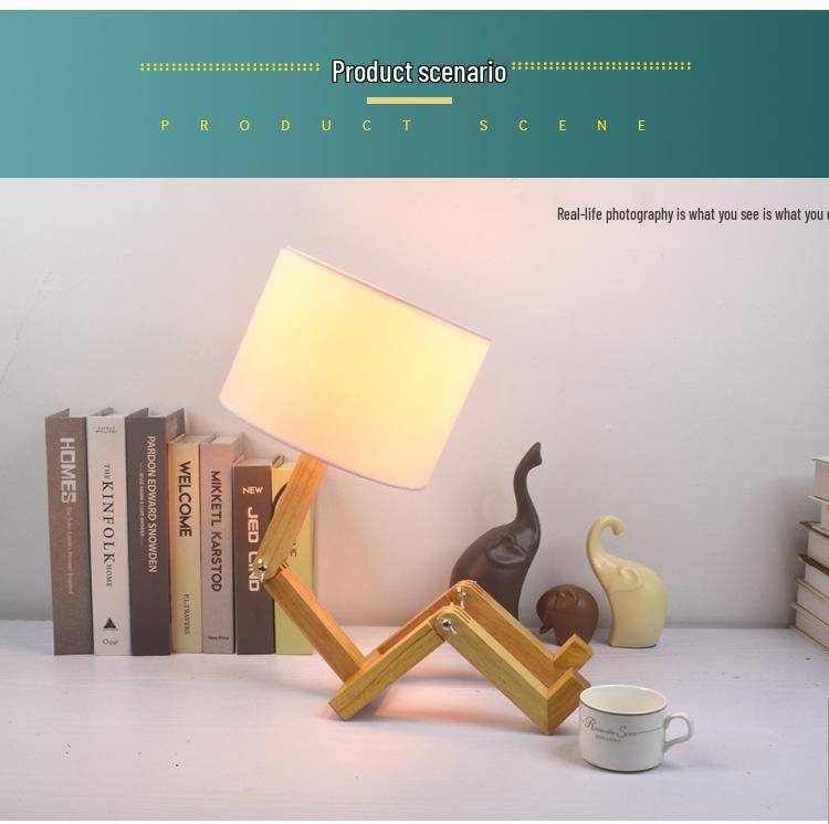 Скандинавский светодиодный прикроватный ночник из массива дерева - настольная лампа-робот