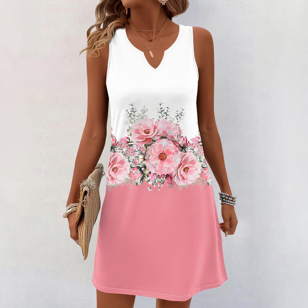 Женские летние платья с V-образным вырезом и принтом без рукавов Сарафан Повседневное платье
