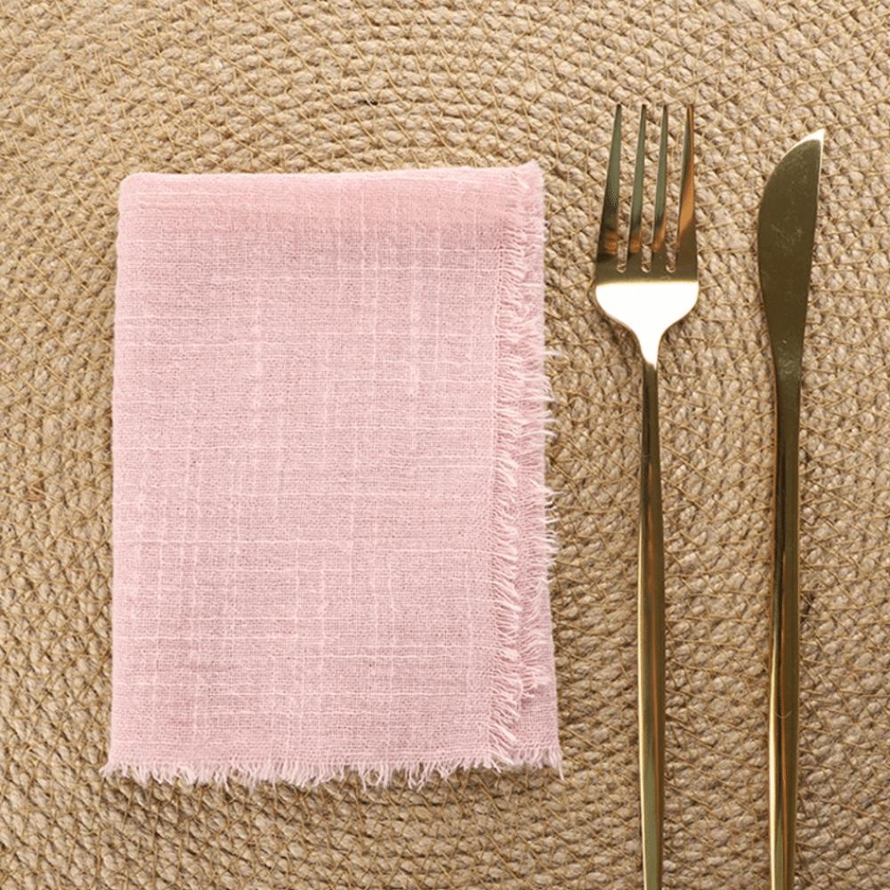 6PCS Rustic Style Burr Edge Cotton Napkin Tassel Design Gauze Tea Towel Wedding