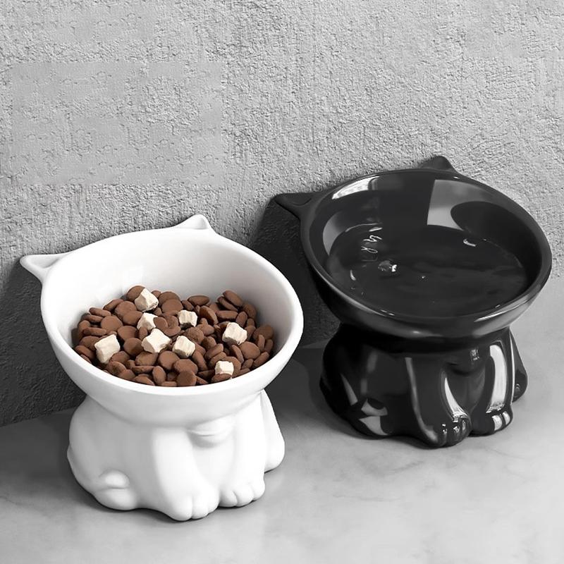 Pet Cat Food Bowl 15 Degree Slanted Tall Stand Anti-tip for Neck Protection Comfortable Feeding in Kitchen or Living Room