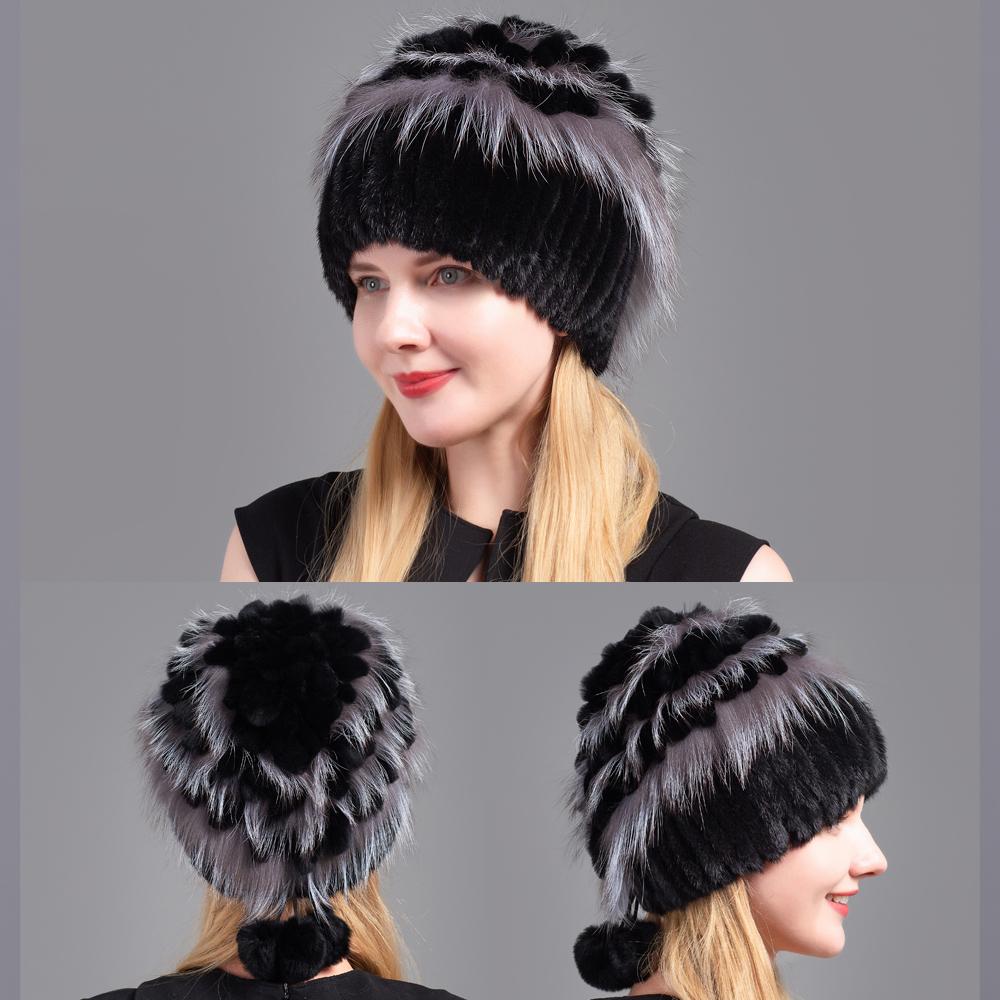 Женская зимняя шапка из меха кролика
