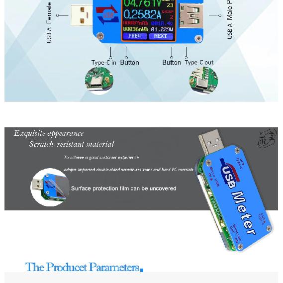 Type- C Voltmeter Ammeter UM25/25C,UM24/24C,UM34/34C Color LCD Display DC Volt Quick Charger amp ammeter Power Bank Detector
