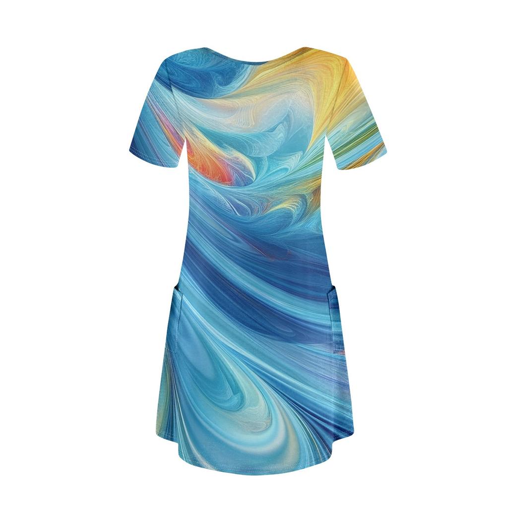 Женский повседневный сарафан с карманами, летнее пляжное платье в стиле бохо, цветочные блузки для женщин, футболки, платья с V-образным вырезом, свободные платья