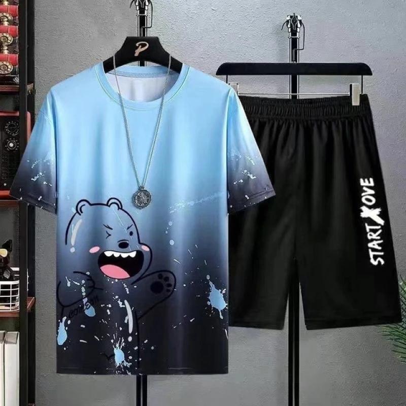 Men's T-shirt Sets Fashion Casual Tee Beach Shorts  Suit for Men Summer Harajuku Male Streetwear Sports and Leisure Tops Clothes