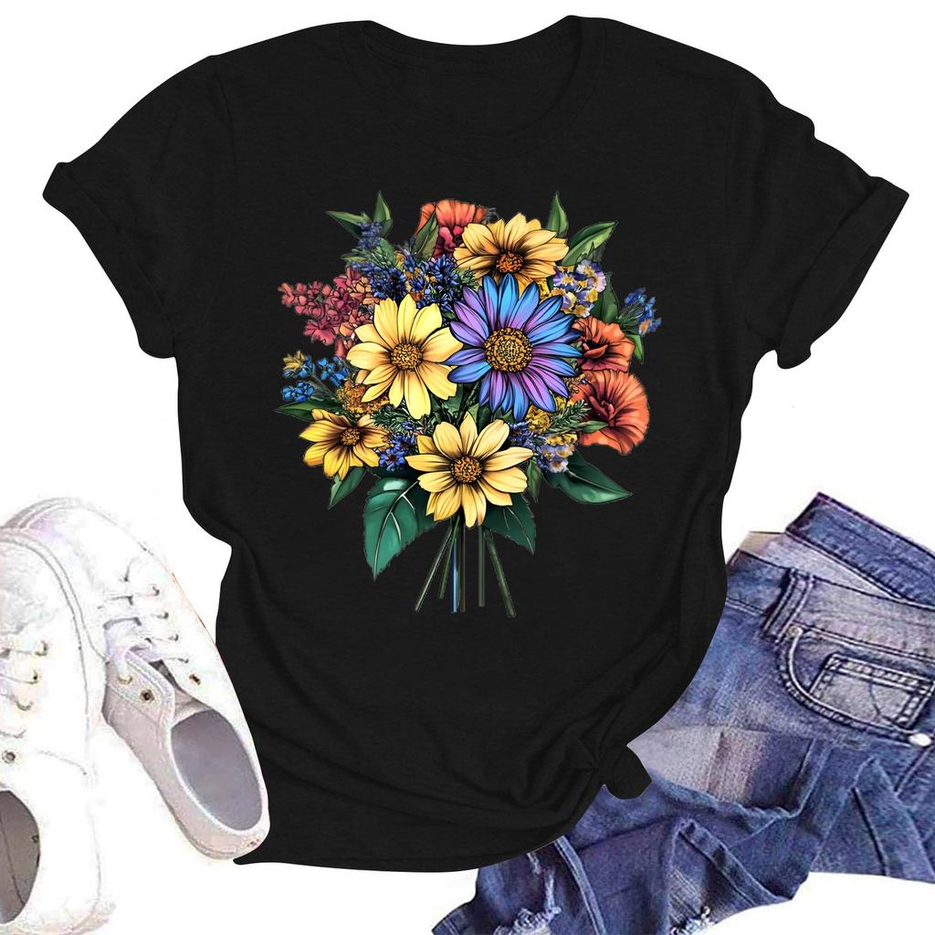 Женская повседневная свободная футболка с принтом, круглый вырез, пуловер, короткий рукав, топ