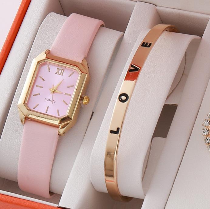 Authentic Luxury High-End Gold Three-Piece Jewelry Set Fashionable Valentine'S Day European And American Full Diamond Jewelry Watch