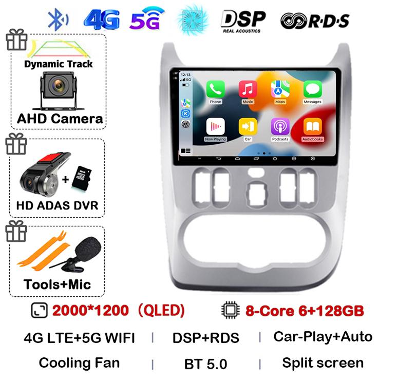 Android 14 Carplay Auto 4G+WIFI автомобильное радио для Renault Logan 1 Sandero 2009 2010 2011 2012 2013-2015 Мультимедиа GPS головное устройство DSP