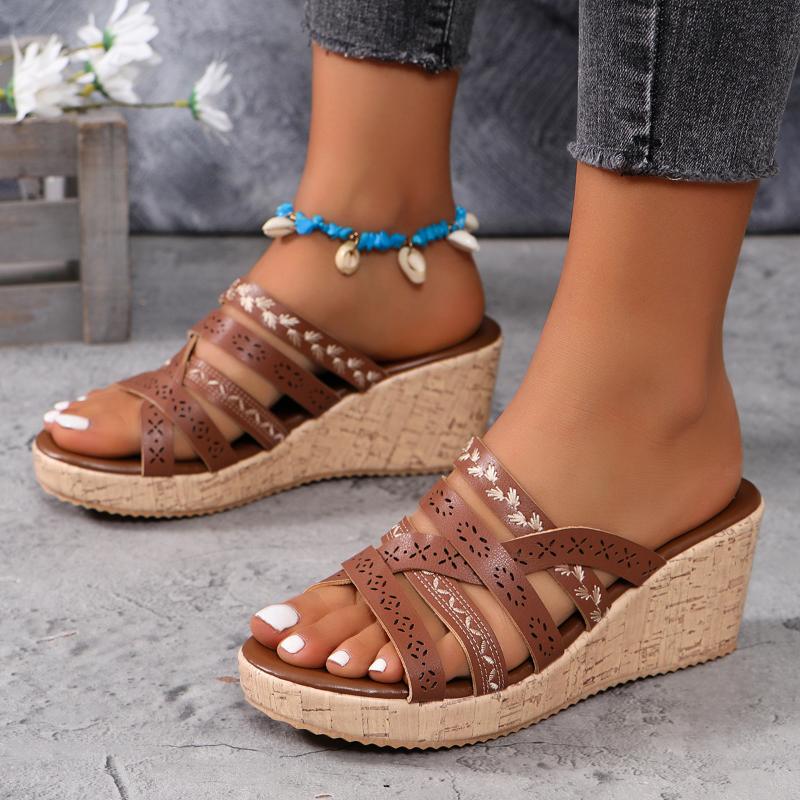 Fashion Design Wedges Slippers for Women Summer Chunky Platform Mules Sandals Woman High Heels Beach Shoes Slides Plus Size 42