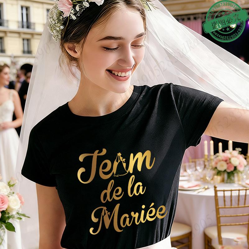 French Bachelorette EVJF Party T-Shirts Future Bride Team Gold Foil Print O Neck Short Sleeve Graphic Tees for Bridal Shower