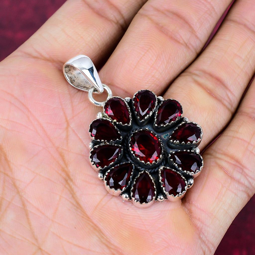 Подвеска из цельного серебра 925 пробы с гранатом, подвеска из драгоценного камня ручной работы, подарок жене, абсолютно новый кулон