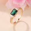 Gold Rectangle Rings for Girls Women Trendy Green Stone Twisted Spiral Ring Jewelry Gift