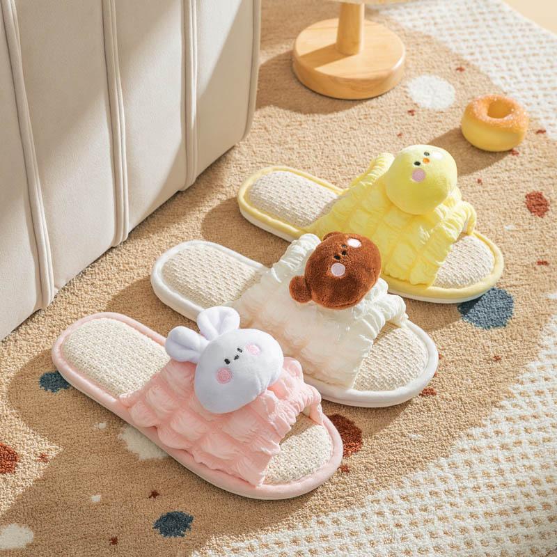 Elegant Hairy Slippers Cartoon Bubble Linen Slippers Net Red Girl Open Sandals Slippers Home Indoor Fabric Slippers Female Home Shoes Slippers Pink