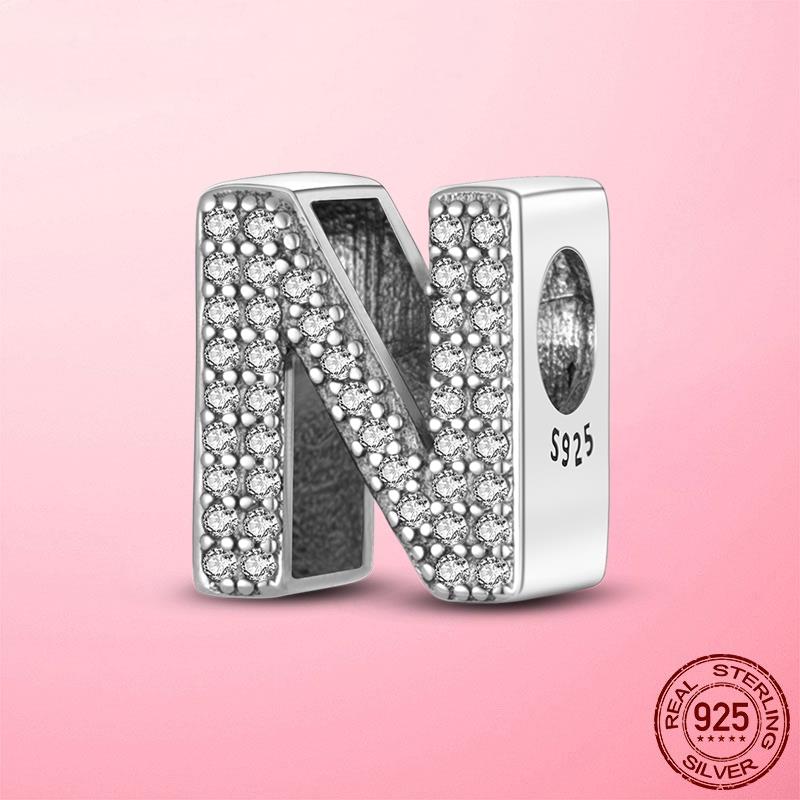 Hot Original 925 Silver Letter CZ Zircon A To Z 26 Letter Charms Beads Fit MULA Charms Bracelet Silver 925 Jewelry