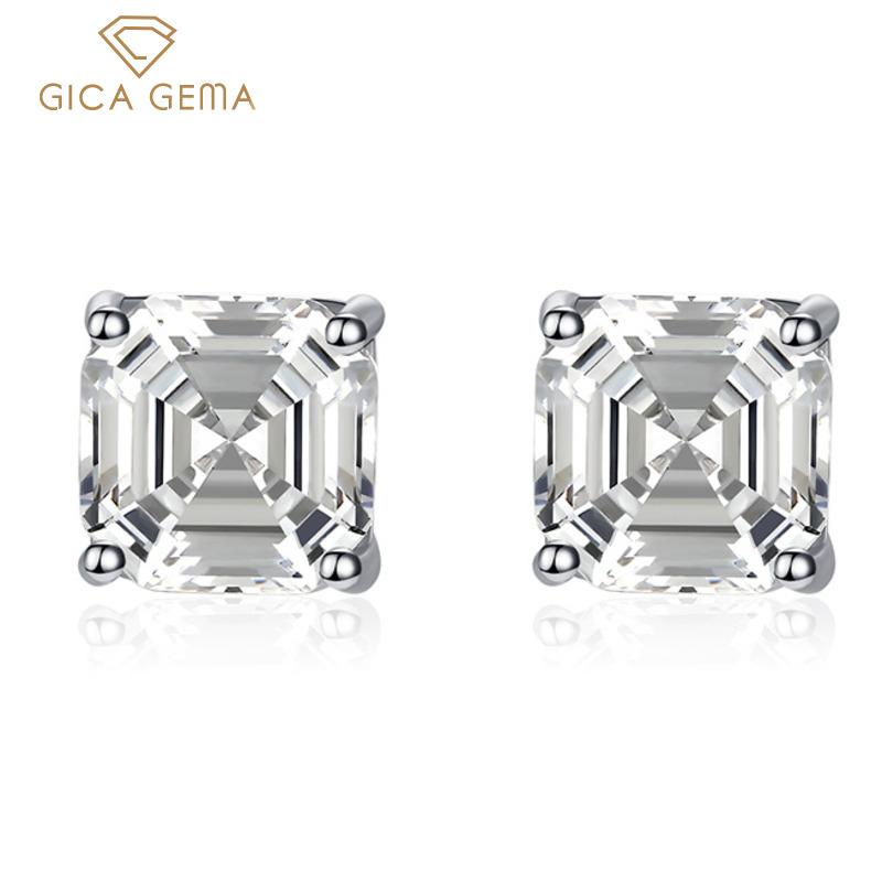Gica Gema 925 Sterling Silver 7 * 7 Square Morsonite Classic Hot Selling Stud Earrings For Women Fine Temperament Jewelry Gift To Mother's Day