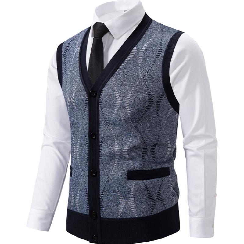 Cozy Up Men's Sweater Vest Cardigan Button Front Knitwear Contrast Color Argyle Sweater Vest