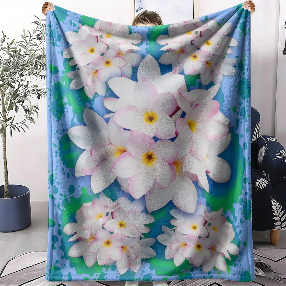 Plumeria Throw Soft Flannel AC Blanket Lightweight Summer Nap Throw Cozy Blanket for Sofa Bed Travel Home