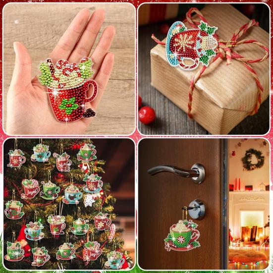 15 шт. рождественский брелок для ключей со стразами, набор для самостоятельной росписи, украшение для детей, семейный набор «Горячая корова какао»