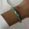 Boho Ethnic Style Multicolor Enamel Flower Zircon Bracelet For Women Gold Color Luxury Leaf Metal Texture Bangle Party Jewelry