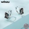 925 Sterling Silver Square Black Zircon Ear Buckles for Women Fine Jewelry Hoop Stud Earrings for Party