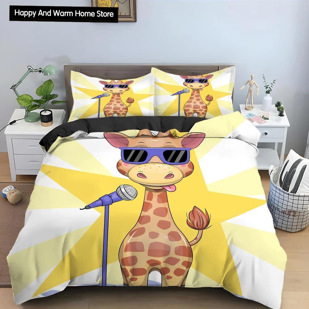 Cartoon Giraffe King Queen Duvet Cover Boys Girls Animal Bedding Set Wildlife Quilt Cover Polyester Comforter