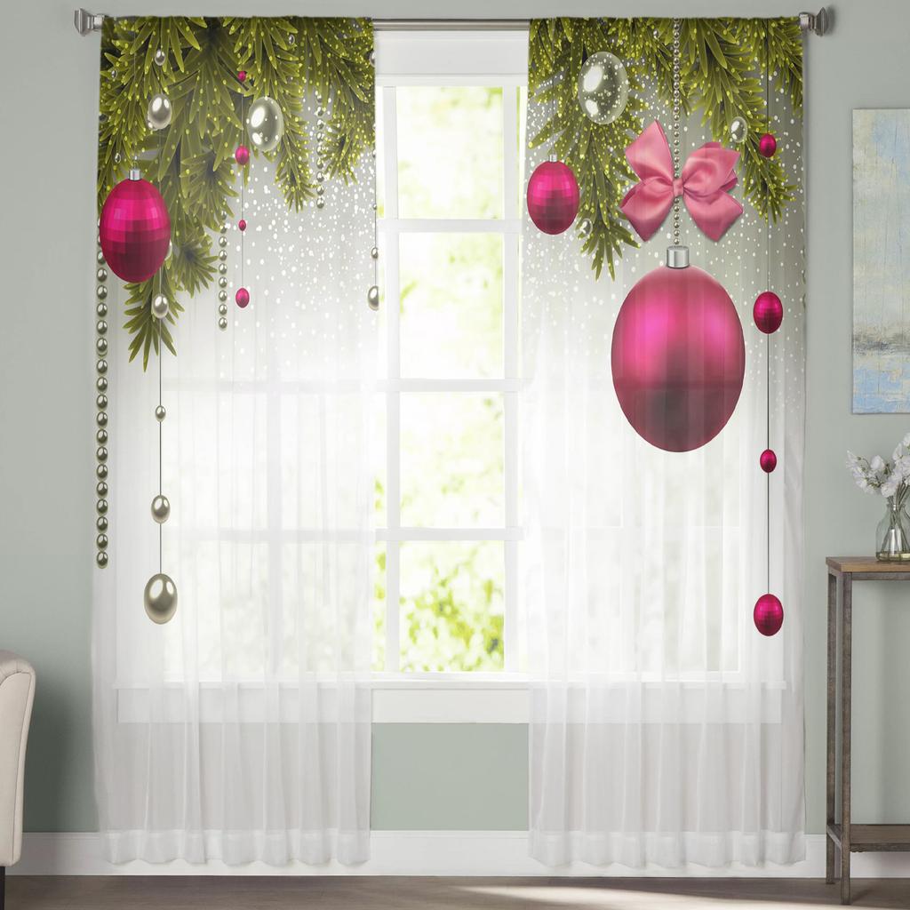 Рождественский бант, шар, рождественская елка, тюлевые шторы для украшения гостиной, современные шифоновые прозрачные вуали, рождественские шторы