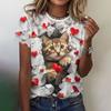 Fun Animal Pattern Women's T-shirt Cat Print Casual Short Sleeved Top
